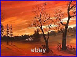 Amazing vintage original oil painting landscape sunset signed Burdick framed