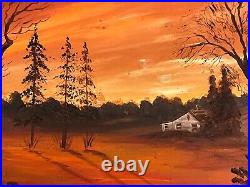 Amazing vintage original oil painting landscape sunset signed Burdick framed