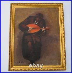 Angelo Signed Vintage Painting Musician Modernist Expressionism Mandolin Player