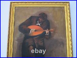 Angelo Signed Vintage Painting Musician Modernist Expressionism Mandolin Player