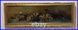 Antique 1898 Oil On Canvas Painting Of Pansies Flower Signed By Susan Dunn