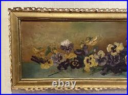 Antique 1898 Oil On Canvas Painting Of Pansies Flower Signed By Susan Dunn