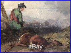 Antique 19th Century Vintage Oil Painting of English Stag Hunting Scene Signed