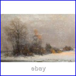 Antique 19th Germany Original Winter Landscape Oil canvas Painting signed C. HAAS