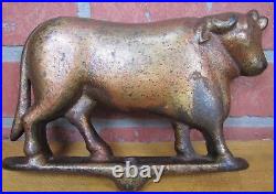 Antique Cast Iron COW BULL Butcher Shop Farm Trade Sign Topper Orig Old Paint Ad