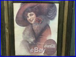 Antique Coca Cola-coke Girl Vtg Silk Screen Portrait Painting Print-sign-clock