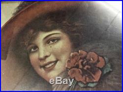 Antique Coca Cola-coke Girl Vtg Silk Screen Portrait Painting Print-sign-clock