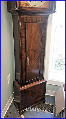 Antique English Tall Case Inlay Grandfather Clock W Painted Face Signed Irvine