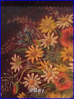 Antique Floral Oil On Board Painting Signed 1940s Italian Gilt Frame Art Vintage