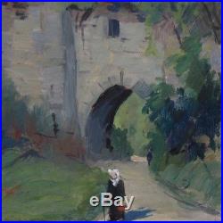 Antique French Oil Painting, Chateau of Picquigny, Picardy, Woman, Signed, 1928