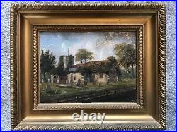 Antique Gilt framed original signed oil painting superb detail Church Yard