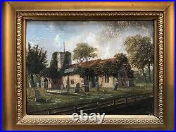 Antique Gilt framed original signed oil painting superb detail Church Yard