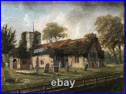 Antique Gilt framed original signed oil painting superb detail Church Yard