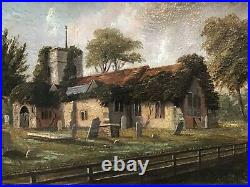 Antique Gilt framed original signed oil painting superb detail Church Yard