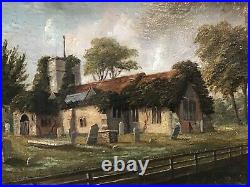 Antique Gilt framed original signed oil painting superb detail Church Yard