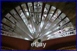 Antique Hand Painted Courting Scenes Mother of Pearl Hand Fan Signed E. Bayard