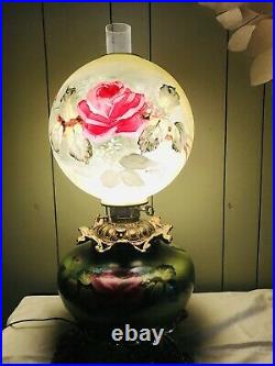Antique Large Antique Hand Painted Signed Gone With The Wind Lamp Roses