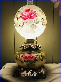 Antique Large Antique Hand Painted Signed Gone With The Wind Lamp Roses