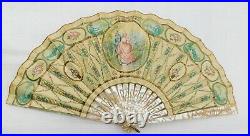 Antique Mother Of Pearl And Hand Painted Paper Signed Hand Fan