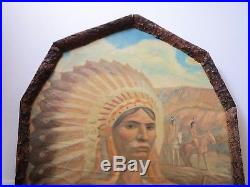 Antique Native American Indian Painting Chief Art Deco Wpa Era Large 1920's Vntg