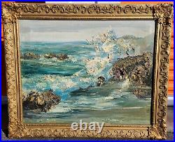 Antique Oil Painting Impasto Seascape Mid Century Vintage Abstract Ocean Beach