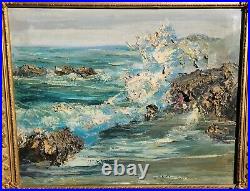 Antique Oil Painting Impasto Seascape Mid Century Vintage Abstract Ocean Beach