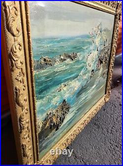 Antique Oil Painting Impasto Seascape Mid Century Vintage Abstract Ocean Beach