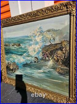 Antique Oil Painting Impasto Seascape Mid Century Vintage Abstract Ocean Beach