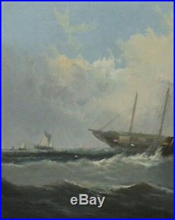 Antique Oil Painting Of Sailboats J. Ray Continental School 19th C. British