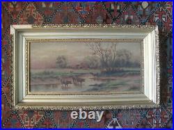 Antique Oil on Canvas of Cows in Pastoral Landscape signed by Nea Oleson 1905