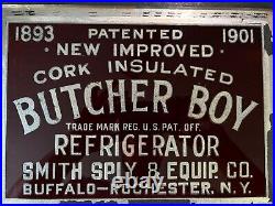 Antique Original 1900s Painted Glass Foil Butcher Boy Buffalo Rochester NY Sign