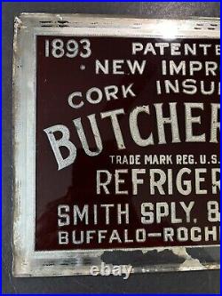 Antique Original 1900s Painted Glass Foil Butcher Boy Buffalo Rochester NY Sign