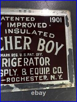 Antique Original 1900s Painted Glass Foil Butcher Boy Buffalo Rochester NY Sign