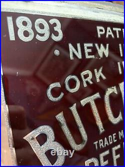 Antique Original 1900s Painted Glass Foil Butcher Boy Buffalo Rochester NY Sign