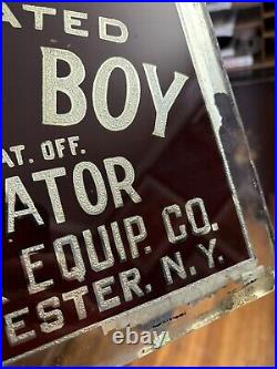 Antique Original 1900s Painted Glass Foil Butcher Boy Buffalo Rochester NY Sign
