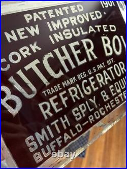 Antique Original 1900s Painted Glass Foil Butcher Boy Buffalo Rochester NY Sign