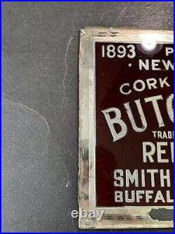 Antique Original 1900s Painted Glass Foil Butcher Boy Buffalo Rochester NY Sign