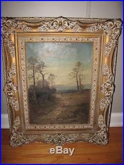 Antique Original Oil Painting on Canvas LANDSCAPE SIGNED Illegibly Vintage