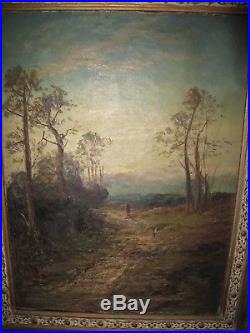 Antique Original Oil Painting on Canvas LANDSCAPE SIGNED Illegibly Vintage