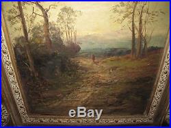 Antique Original Oil Painting on Canvas LANDSCAPE SIGNED Illegibly Vintage