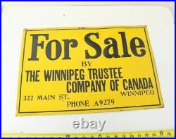 Antique Painted Tin Metal Sign For Sale Winnipeg Trustee Company Canada Vintage