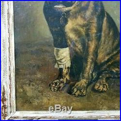 Antique Painting BULLDOG Large Original Oil on Canvas Vintage Bull Dog Portrait