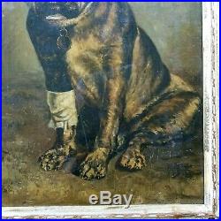 Antique Painting BULLDOG Large Original Oil on Canvas Vintage Bull Dog Portrait