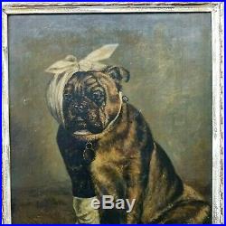 Antique Painting BULLDOG Large Original Oil on Canvas Vintage Bull Dog Portrait