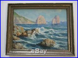 Antique Painting Small Gem Vintage Landscape Seascape Coast Sea Ocean Gianni Old