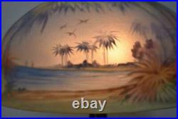 Antique Pairpoint Reverse Painted Lamp Palm Trees Tropical Scene Scene Signed