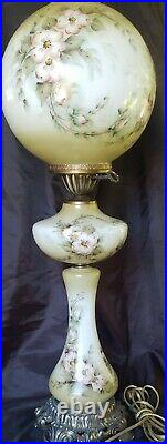 Antique Parlor 3 Globe Lamp Hand Painted Dogwood Roses Lamp Signed By Artist 30