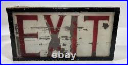 Antique Reverse Painted Glass Exit Sign With Metal Can
