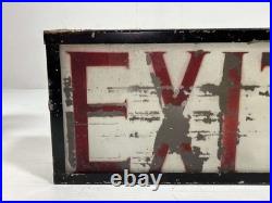 Antique Reverse Painted Glass Exit Sign With Metal Can