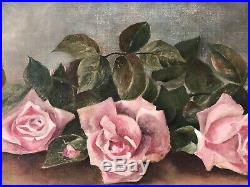 Antique Roses Oil Painting Signed J. Johnson Framed C. 1900